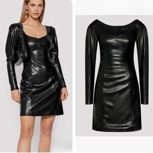 Guess Elena Black Faux-Leather Dress, size XS